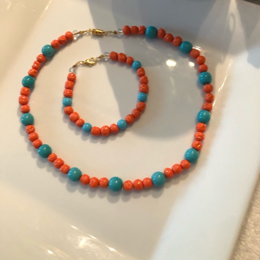 Kenti cloth color necklace & bracelet with African beads designed & hand made .